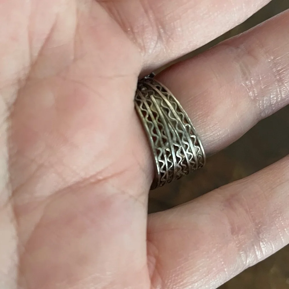 Vintage deco ring silver mesh with smoky quartz stone